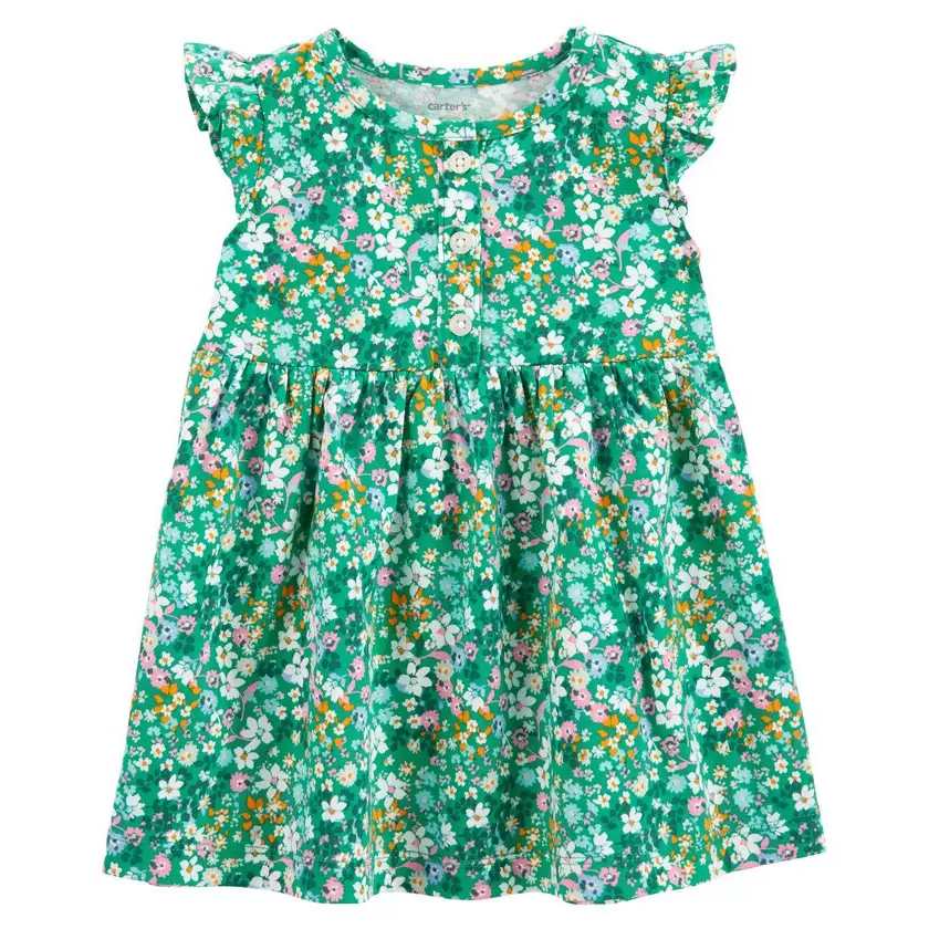 Carters Infant Girls Floral Flutter Dress Green 1N070810