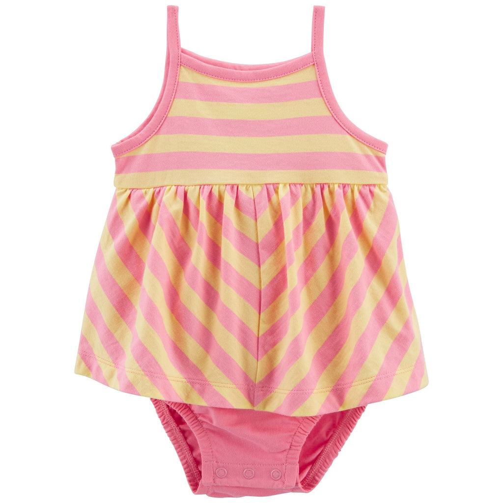 Carters Infant Girls Multicolored Striped Bodysuit Dress Pink/Lemon Yellow 1N069910