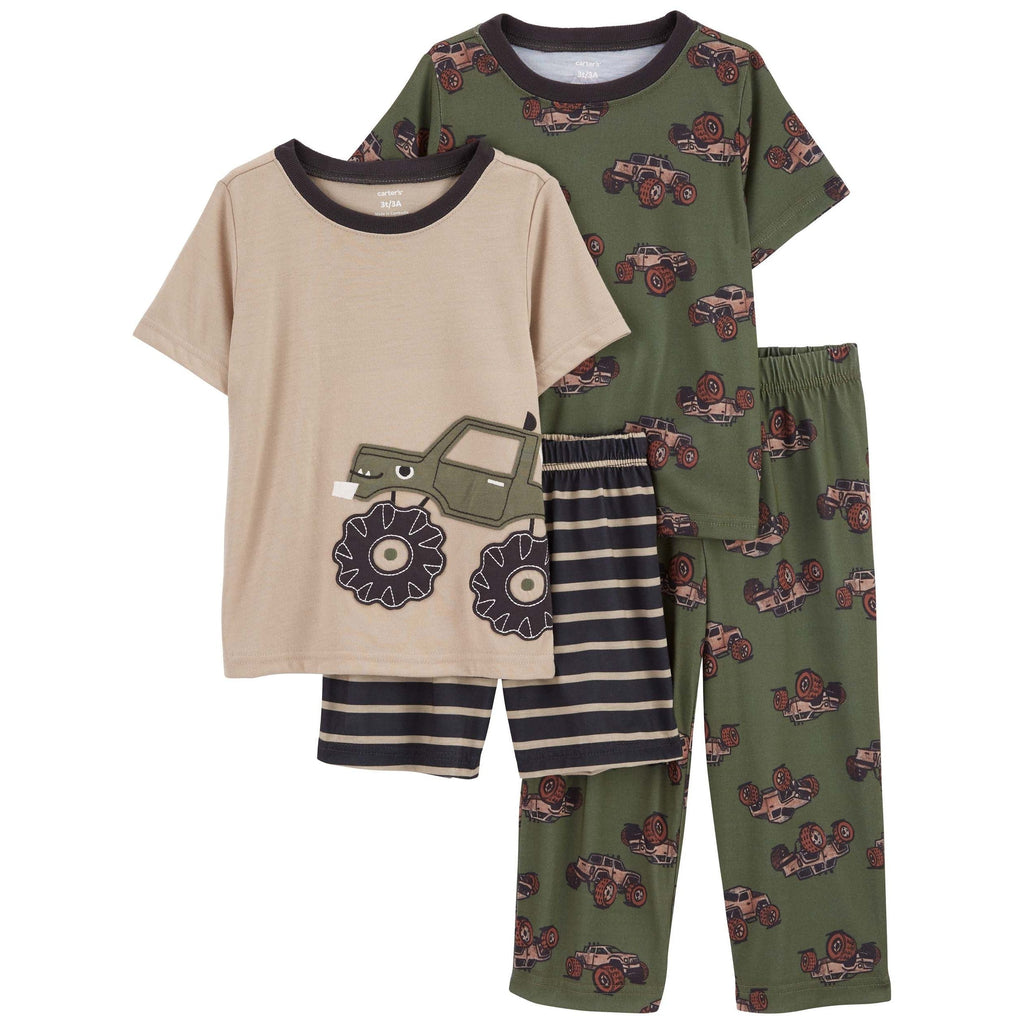 Carters Toddler Boys 4-Piece Poppy's Poly Truck Print Snug Fit Organic Long Sleeve Pajamas Set Multicolor 2N708510