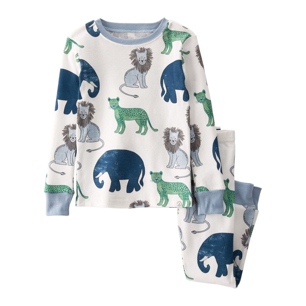 Carters Boys Little Planet Jungle Safari Printed Snug Fit Organic Long Sleeve Pajamas Set White/Blue 2N135510/1N135310