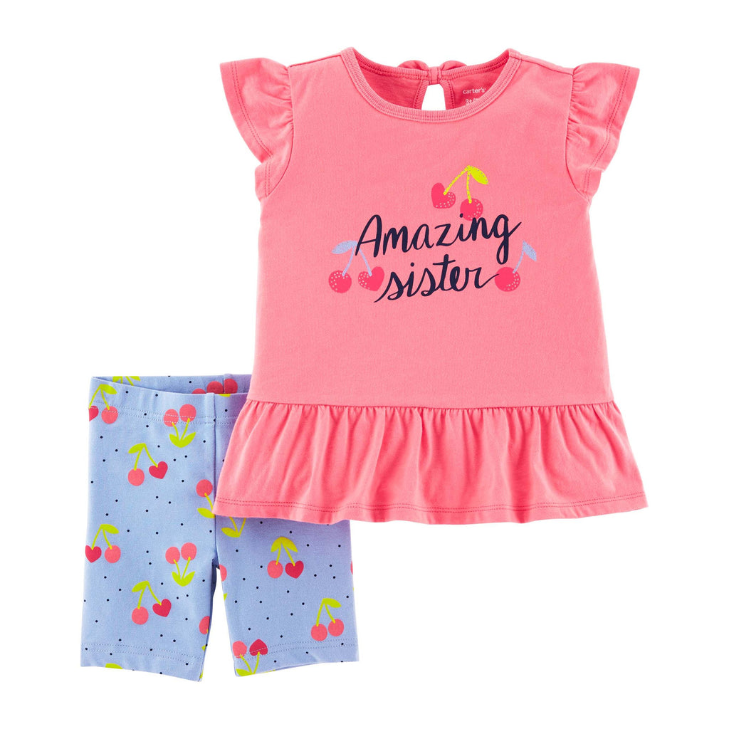 Carters Toddler Girls 2-Piece Amazing Sister Tee & Cherry Bike Short Set Multicolor 2N085210