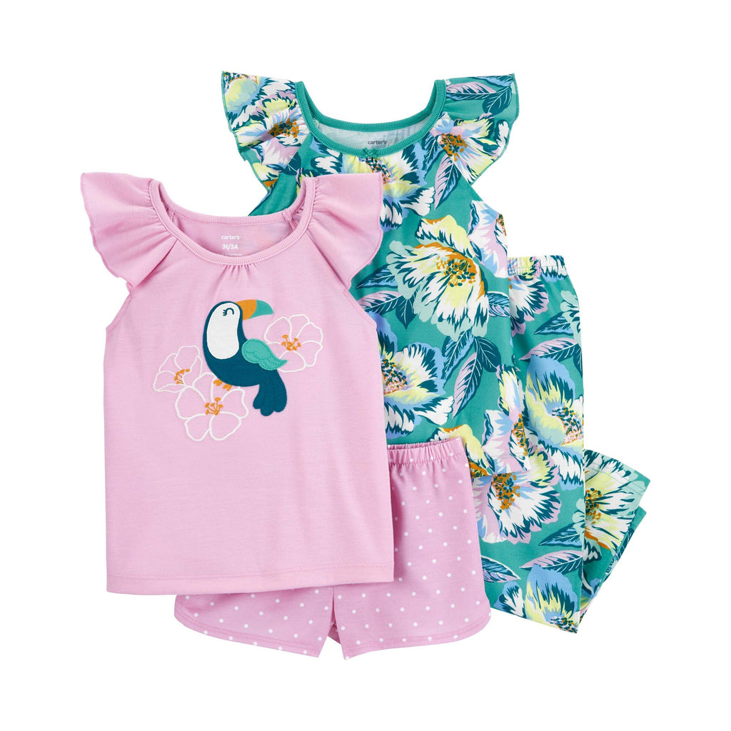 Carters Toddler Girls 4-Piece Tropical Loose Fit Poly Pajamas Set Multicolor 2N708910
