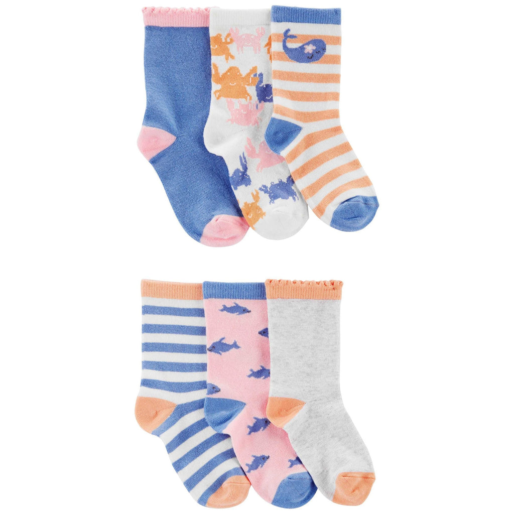 Carters Toddler Girls 6-Pack Striped & Printed Socks Set Multicolor 3N111410