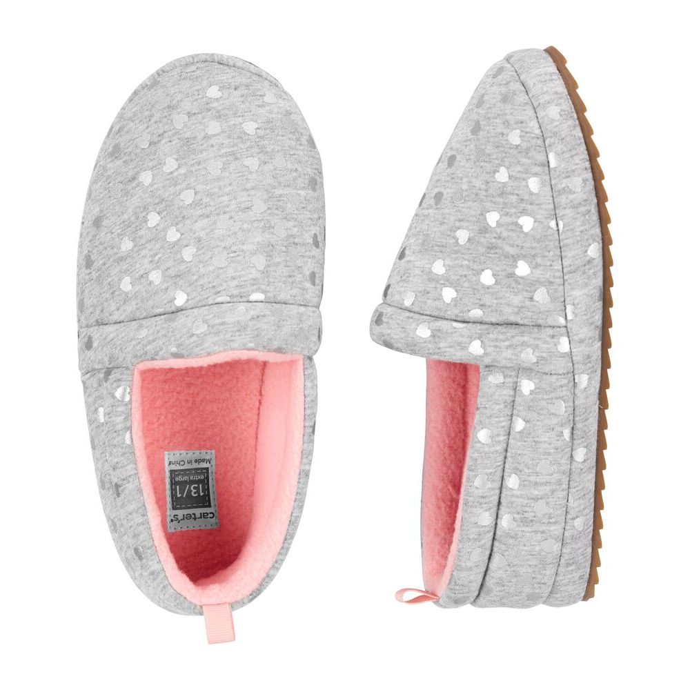 Carters Toddler Girls Heart Slippers Grey Pink White CF21R06H Peekaboo
