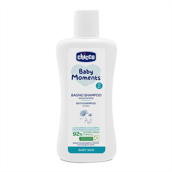 Chicco Baby Moments Bath Shampoo No-Tears for Baby Skin 200ml Age- Newborn & Above