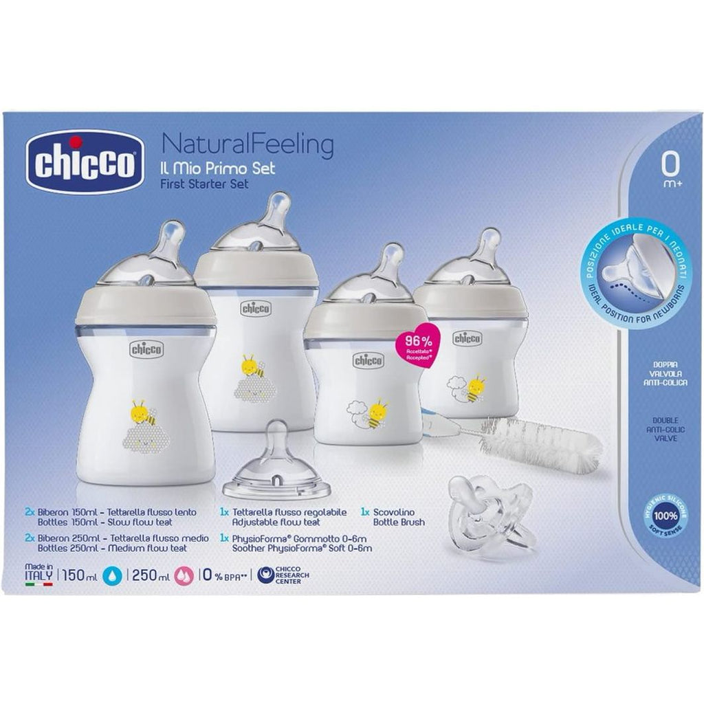 Chicco First Starter Feeding Bottles Set Large Transparent/White Age- Newborn & Above