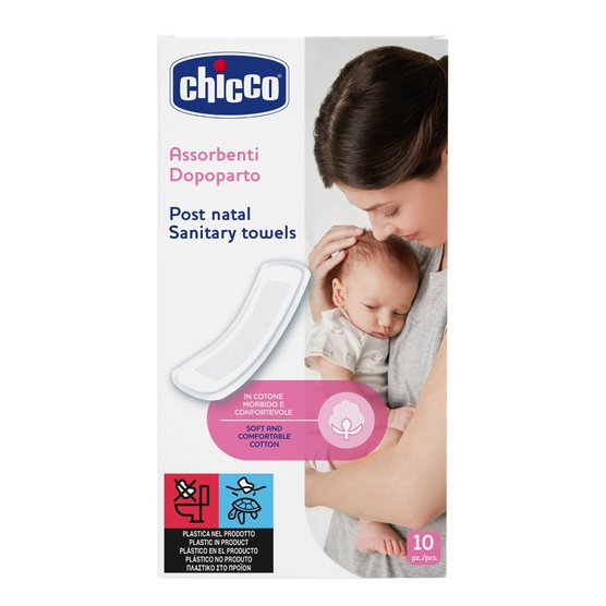 Chicco Soft & Comfortable Cotton Post Natal Sanitary Towels 10 Pieces Age-