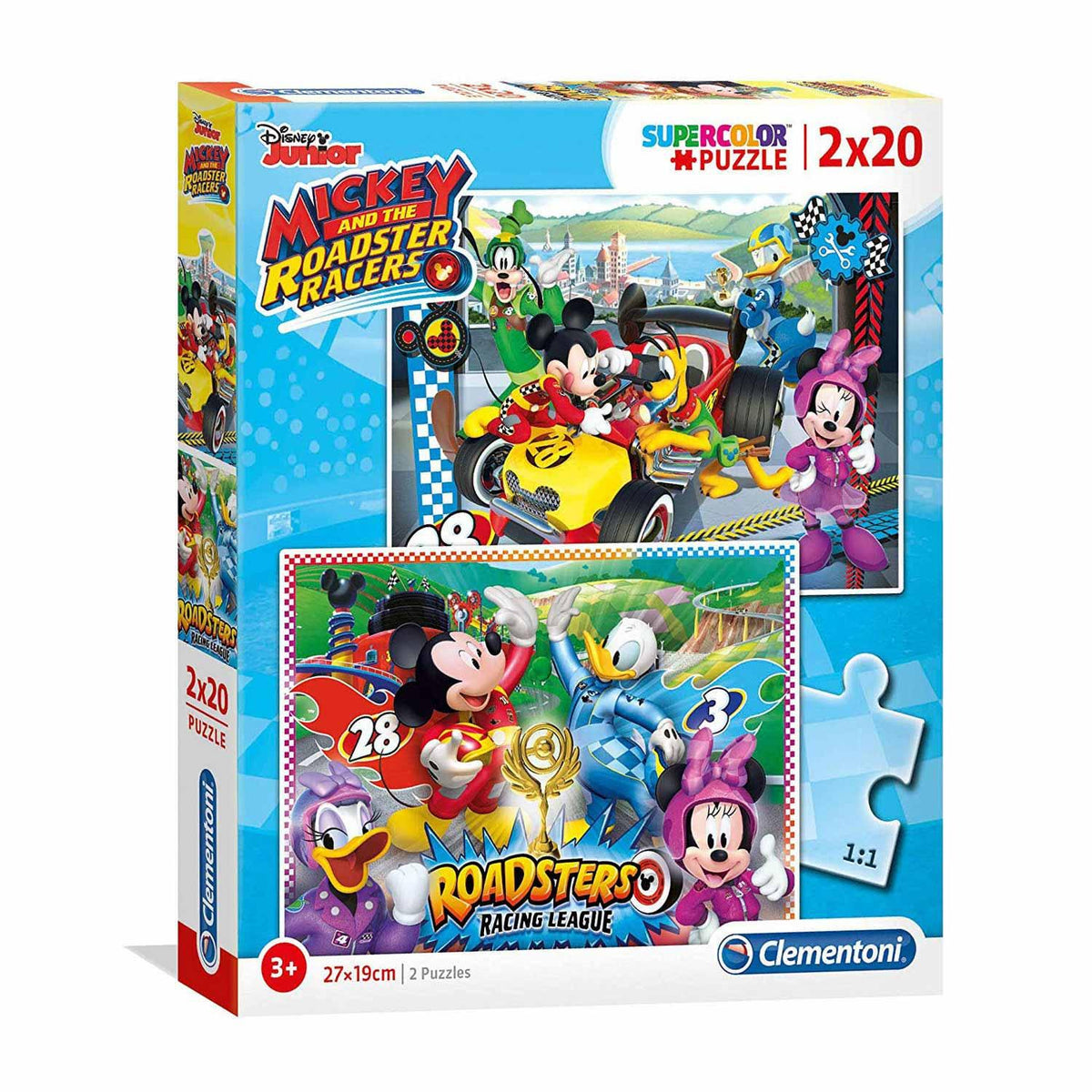 Clementoni Supercolor Puzzle Mickey And The Roadster Racers – 2x20 Teile, Ab 3 Jahren | Leuchtende Farben