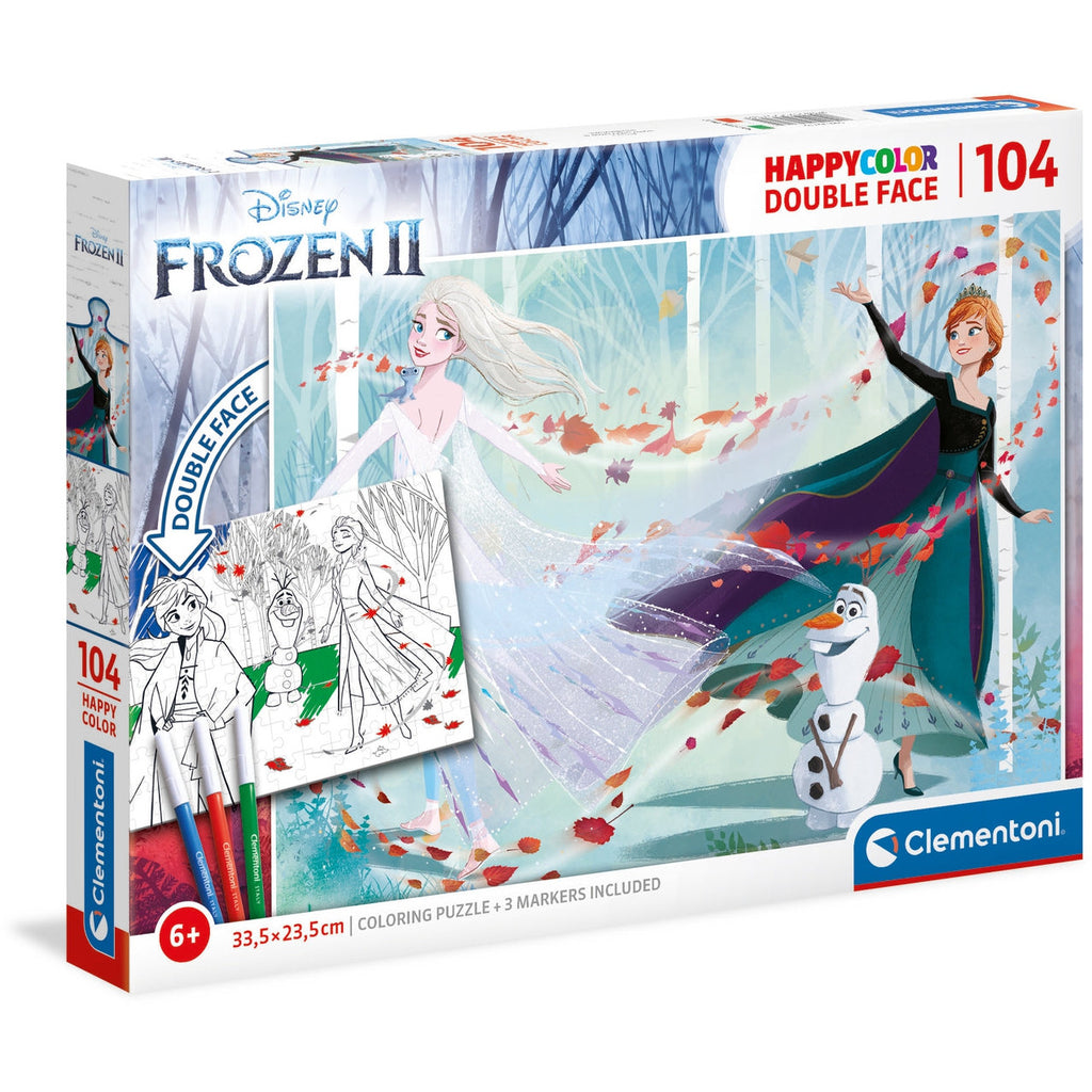 Clementoni Happycolor Double Face Frozen II Puzzle 104 Pieces Age- 6 Years & Above