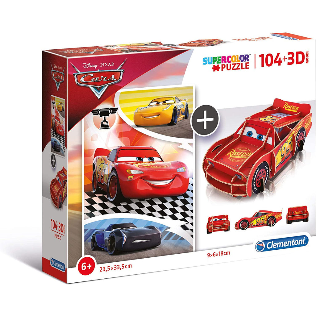 Clementoni Supercolor Cars Puzzle 104 Pieces + 3D Model Age- 6 Years & Above