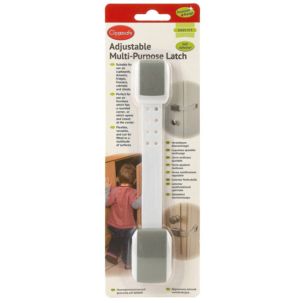 Clippasafe Adjustable Multi-Purpose Latch (White/Grey) - Premium+ Range Age- Newborn to 24 Months