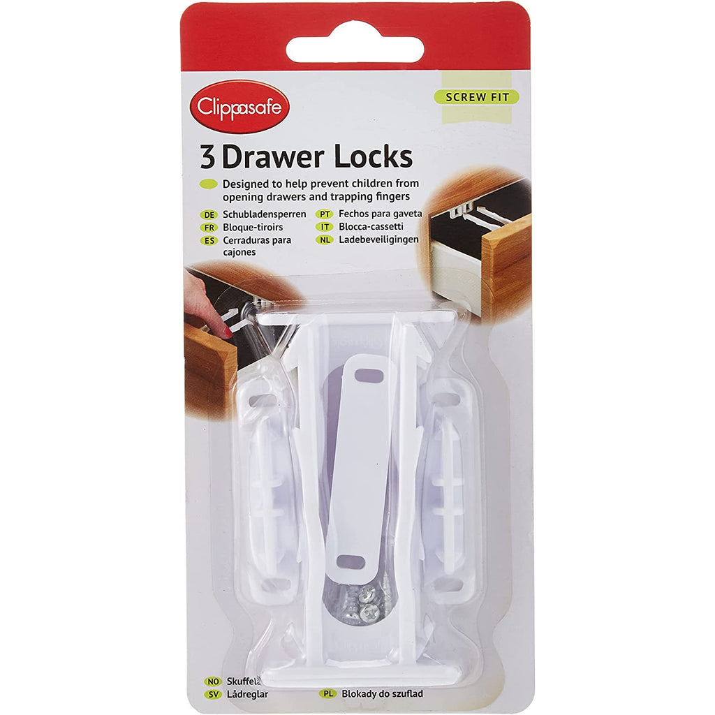 Clippasafe Drawer Locks - 3 Pcs/Pack - White Age- Newborn to 24 Months