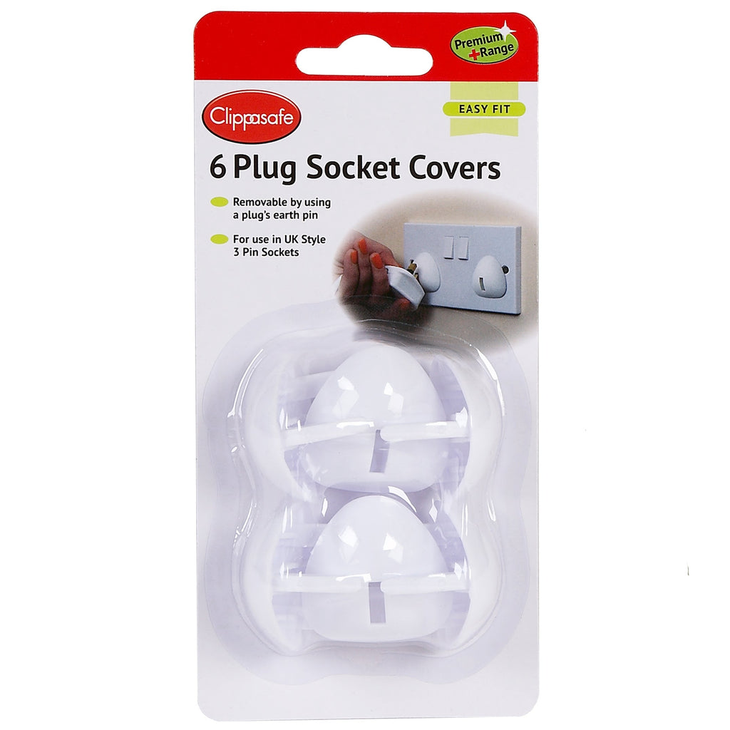 Clippasafe UK Style 3 Pin Plug Socket Covers - 6 Pcs/Pack (White) - Premium+ Range for Mums