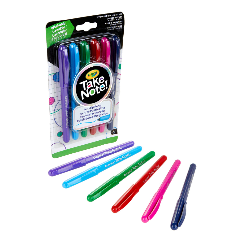 Crayola Take Note! Ultra-Fine Washable Felt-Tip Marker Pen (Pack of 6) Age- 5 Years & Above