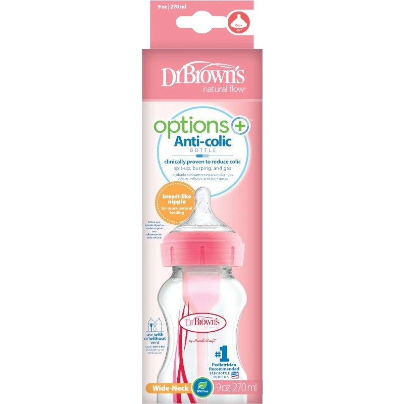 Dr Brown's Wide-Neck Baby Bottle Pink 270ml 0m+