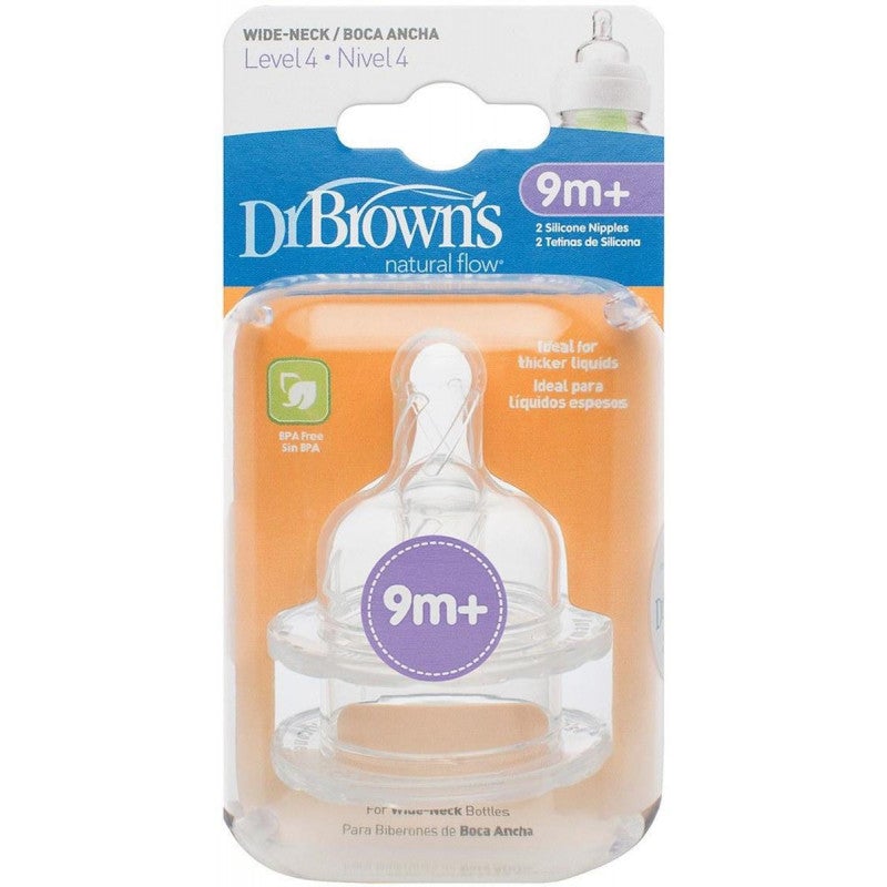 Dr Brown's Level 4 Wide Neck Nipple 2 Pack 9m+