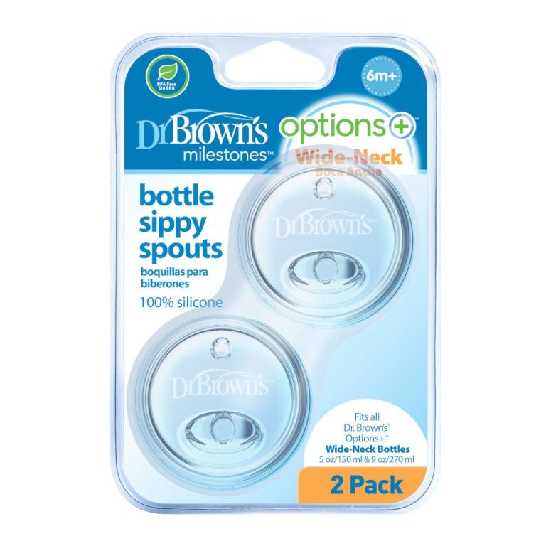 Dr Brown's Milestones™ Options+™ Wide-Neck Baby Bottle Sippy Spout 2 Pack 6m+
