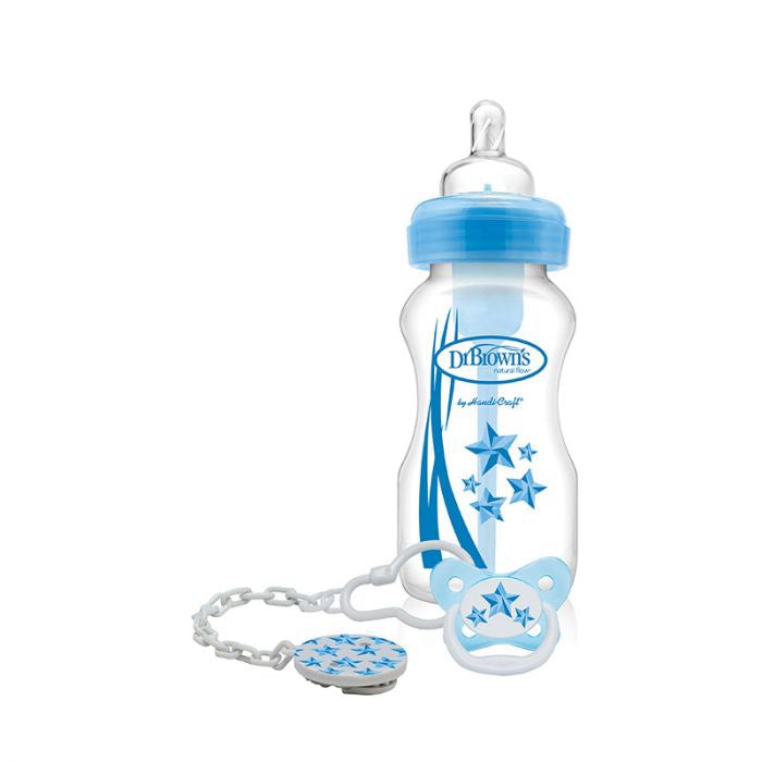 Dr Brown’s Natural Flow Options Wide Neck Bottle soother Gift Set  270ml Blue