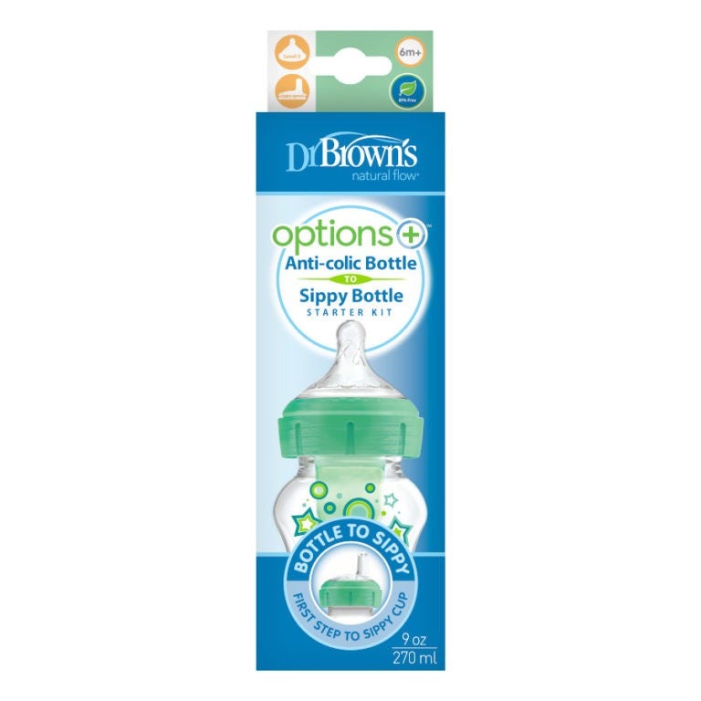 Dr Brown's Wide-Neck Sippy Bottle Start Kit Green Star 270ml 6m+