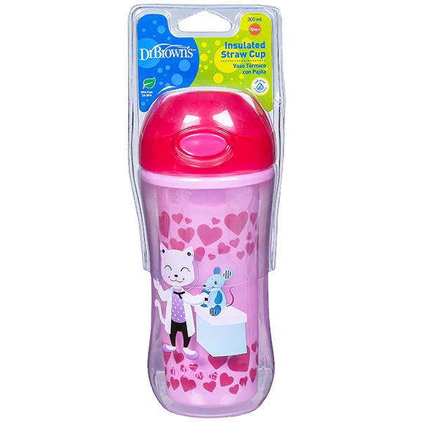 Dr Brown's 300ml Insulated Straw Cup Pink 12m+