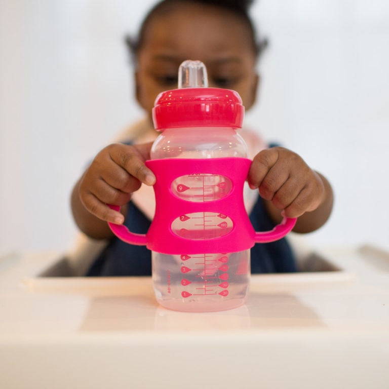 Dr Brown's Milestones™ Wide-Neck Transition Sippy Bottle with Silicone Handles Pink 6m+