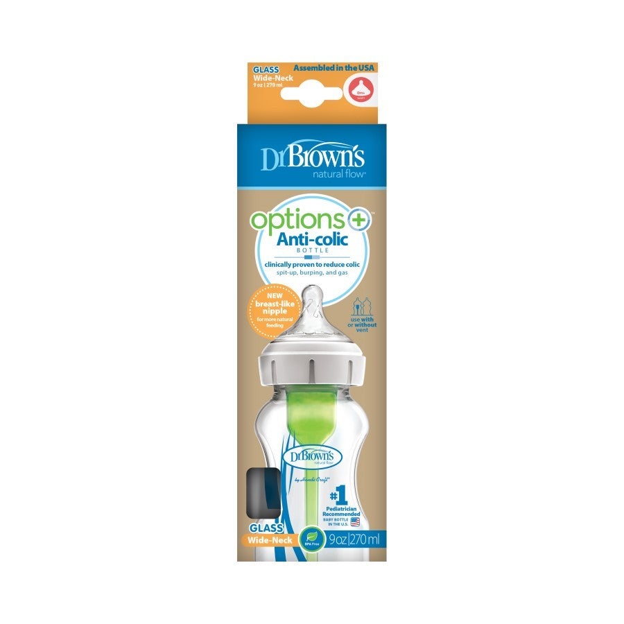Dr Brown's Options+™ Wid- Neck Anti-Colic Glass Baby Bottle 270ml 0m+