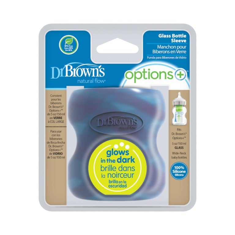 Dr Brown's Natural Flow® Options+™ Wide-Neck Glass Baby Bottle Sleeve 150ml Glow-in-the- Dark Unisex