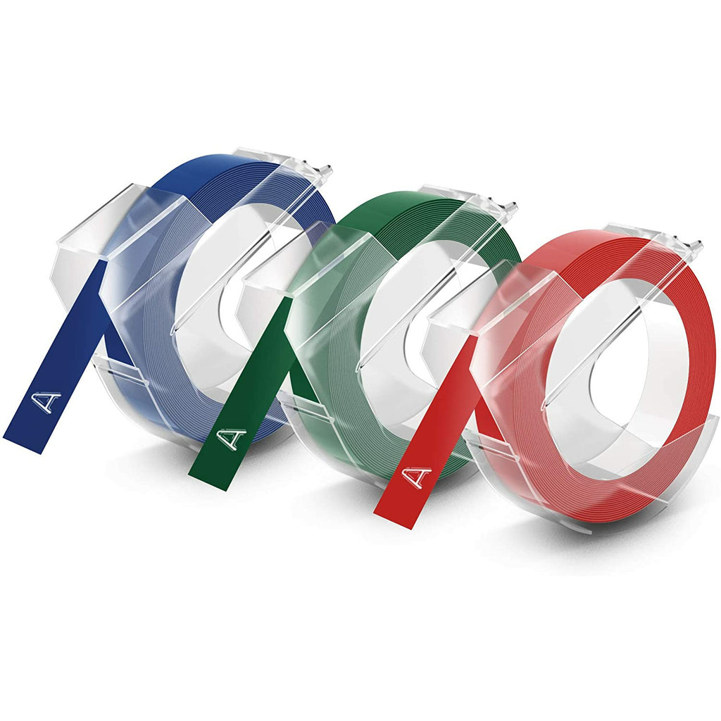 DYMO Authentic Embossing Tape (9mm x 3m) Black, Blue & Red Self-Adhesive Labelling Tape