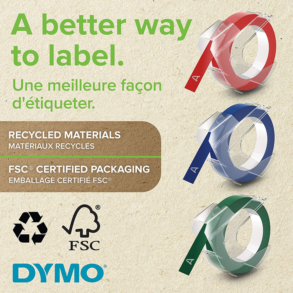 DYMO Authentic Embossing Tape (9mm x 3m) Black, Blue & Red Self-Adhesive Labelling Tape