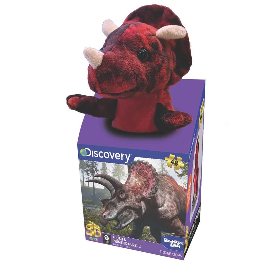 Discovery Triceratops Plush Prime 3D Puzzle 48 Pieces Age 3 Years Above Peekaboo