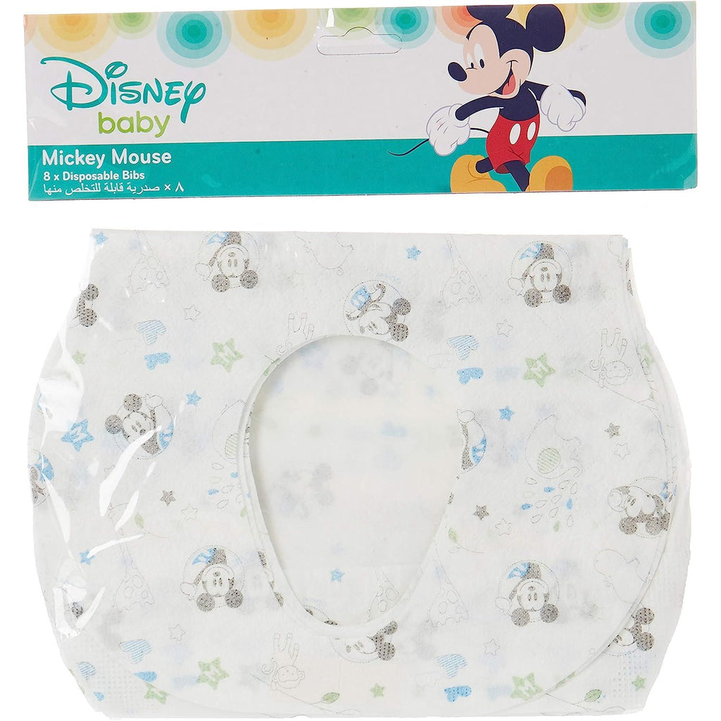 Disney Mickey Mouse Disposable Baby Bibs Super Soft, Eco Friendly, Food Catcher And Leak Proof, Sticky Snap Closure Bib For Boys. Pack Of 8. Age: 6 24 Months, Blue, Medium Blue Age 6 Months To 24 Months