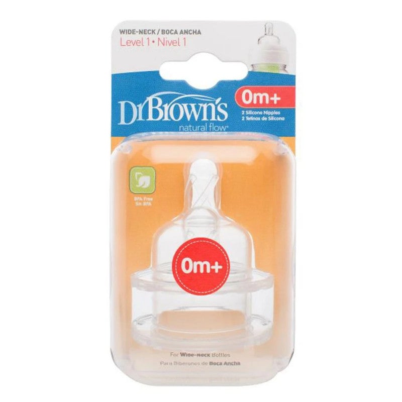 Dr Brown's Level 1 Wide Neck Nipple 2 Pack 0m+