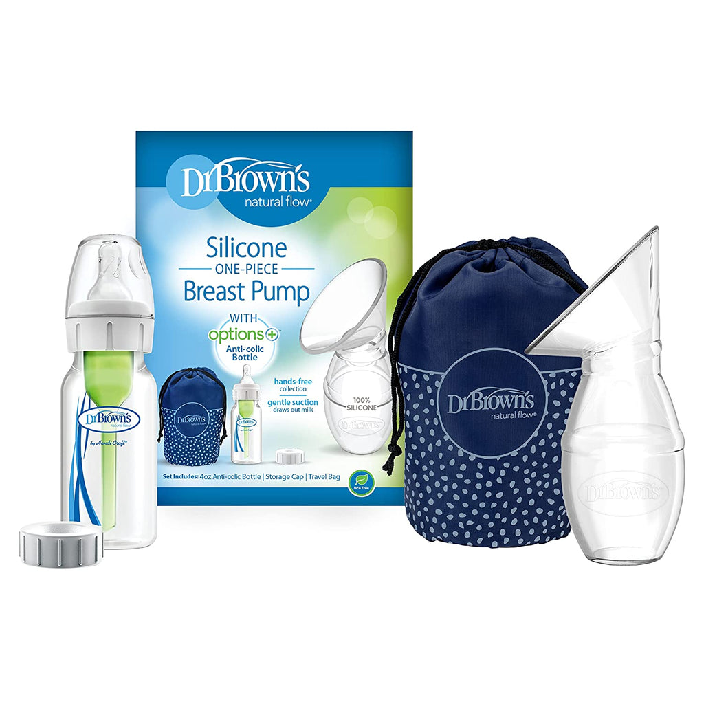 Dr. Brown’s Silicone One-Piece Breast Pump with Options+ Anti-Colic Bottle and Travel Bag