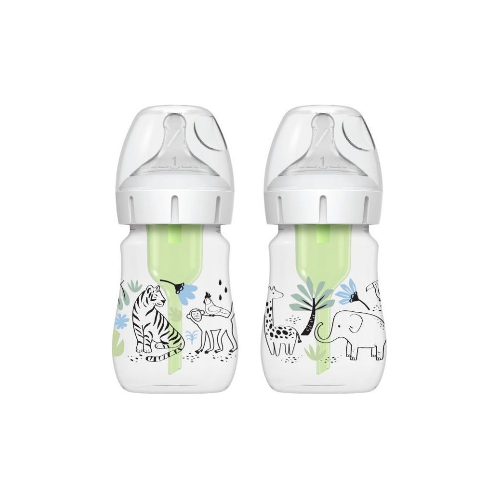 Dr Brown 150ML Wide Neck Options+ Feeding Bottle Jungle Pack of 2 Age- Newborn & Above