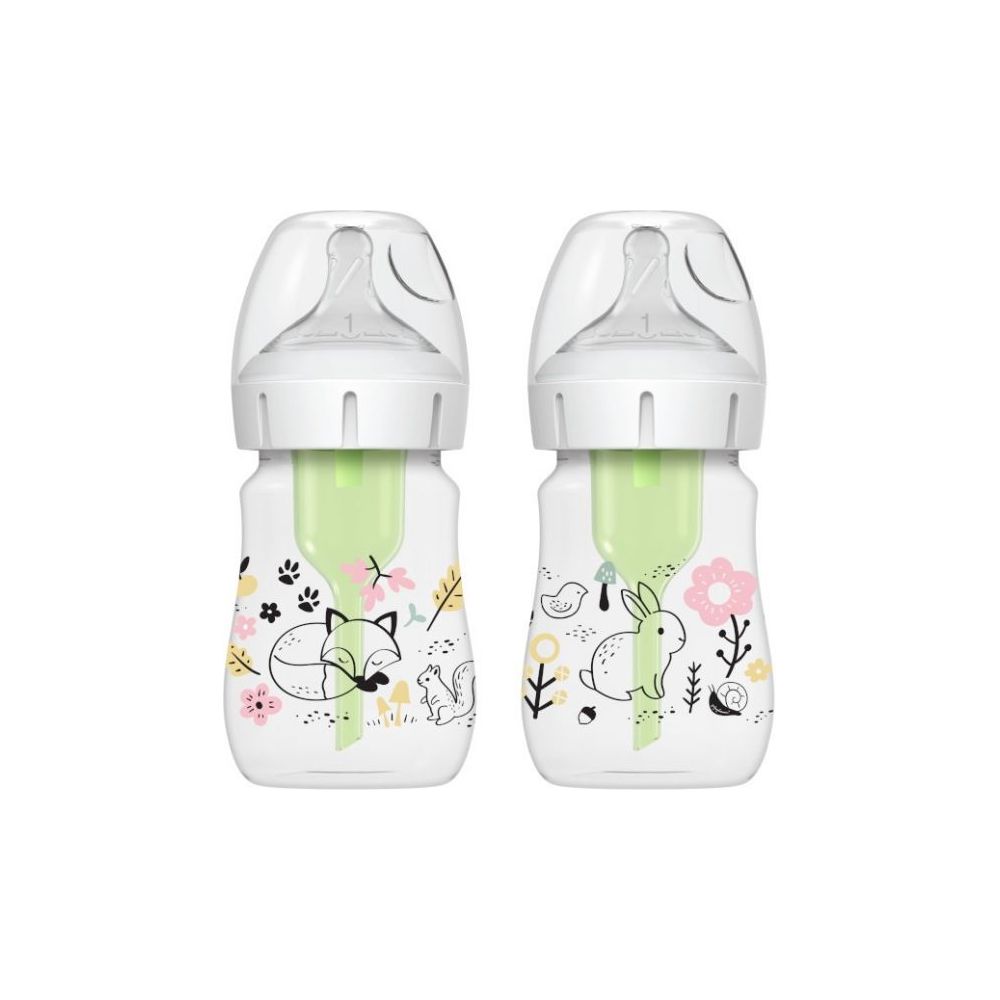 Dr Brown 150 ML Wide Neck Options+ Feeding Bottle, Woodland Pack of 2 Age- Newborn & Above