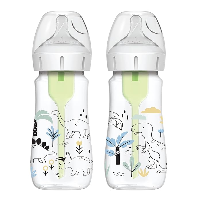 Dr Brown 270 ML Wide Neck Options+ Feeding Bottle, Multi Dinosaurs Pack of 2 Age- 3 Months & Above