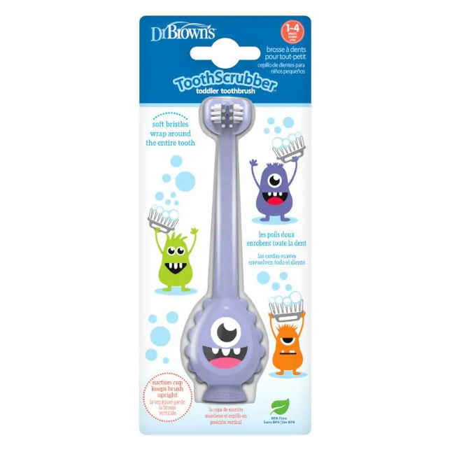 Dr Brown ToothScrubber Toddler Toothbrush Monster Purple Age- 12 Months to 4 Years