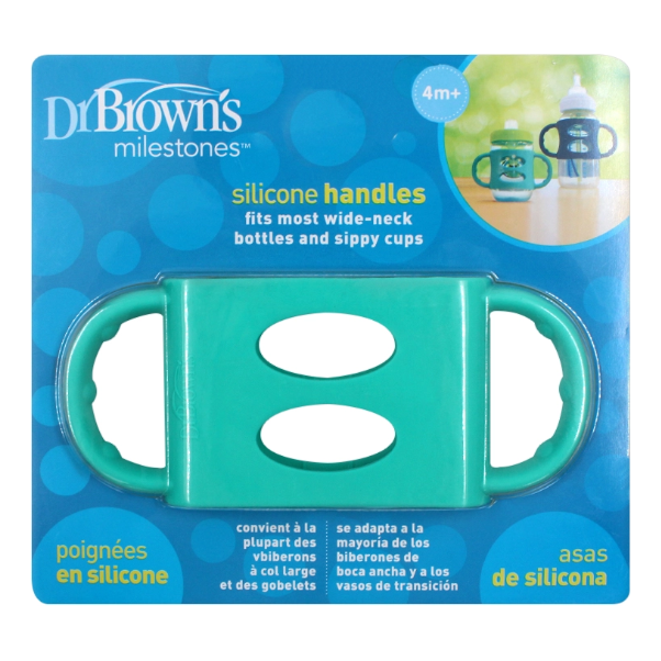 Dr Brown Wide-Neck Silicone Handles for Feeding Bottle Turquoise Age- 6 Months & Above