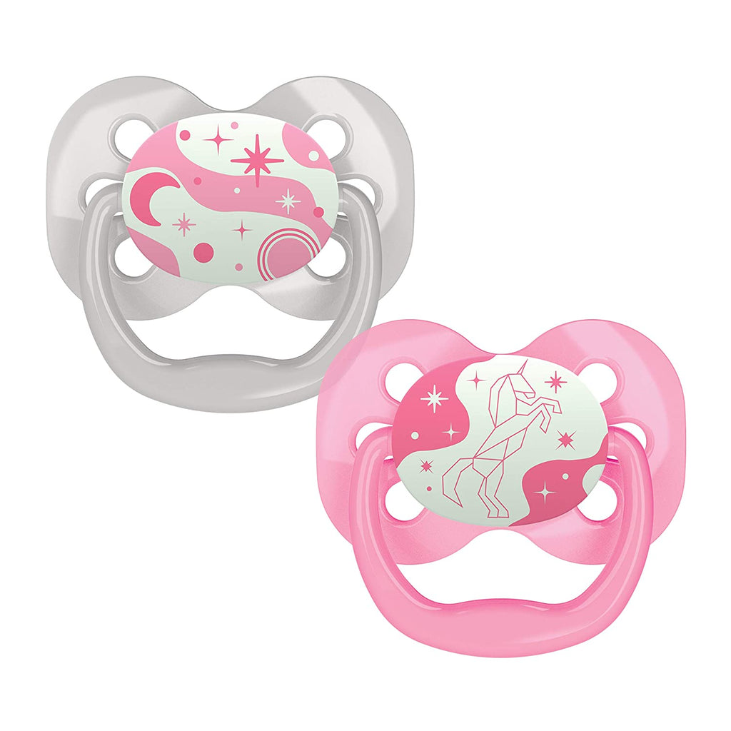 Dr Brown's Advantage Glow in the Dark Pacifier - Stage 1, Pink 2-Pack