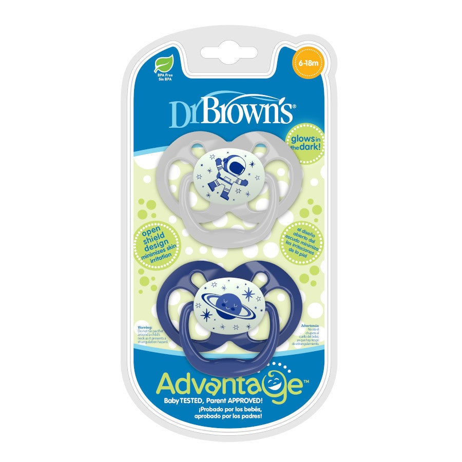 Dr Brown's Advantage Glow in the Dark Pacifier - Stage 2, Blue 2-Pack