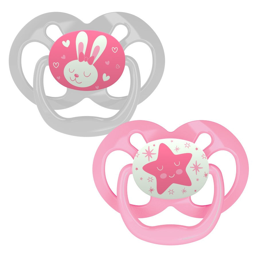Dr Brown's Advantage Glow in the Dark Pacifier - Stage 2, Pink 2-Pack