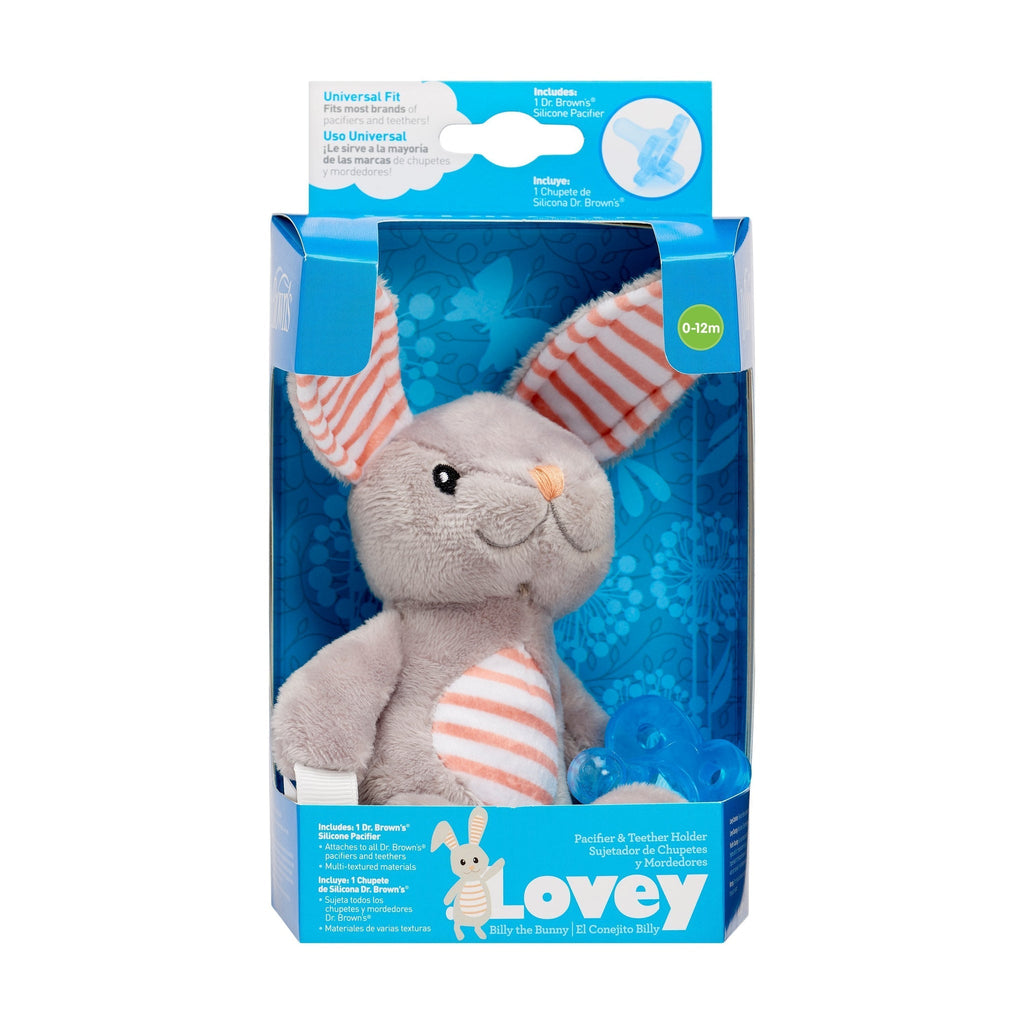 Dr Brown's Bunny Lovey with Blue One - Piece Pacifier 0-12 Months