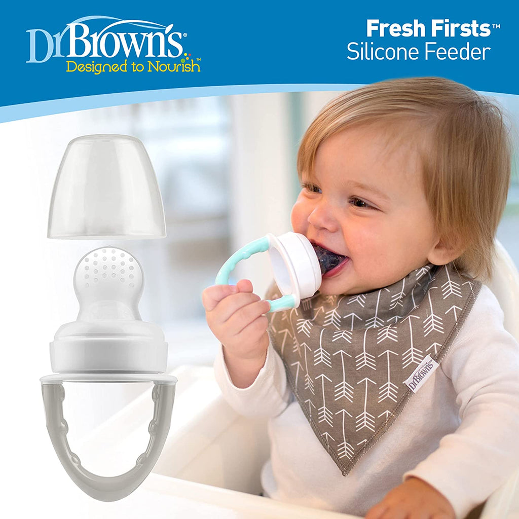 Dr Brown's Designed to Nourish Fresh Firsts Silicone Feeder Grey Age- 4 Months and Above