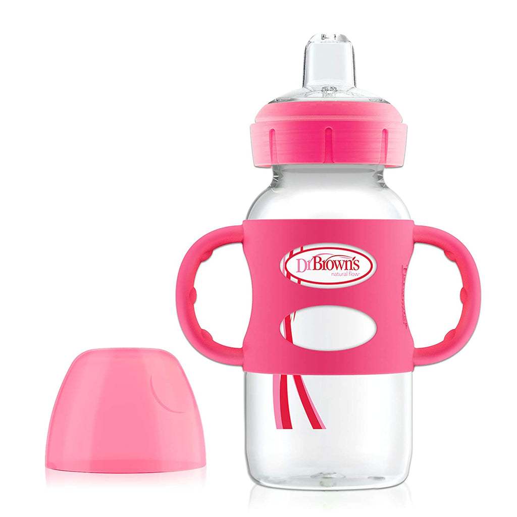 Dr Brown's Milestones™ Wide-Neck Transition Sippy Bottle with Silicone Handles Pink 6m+