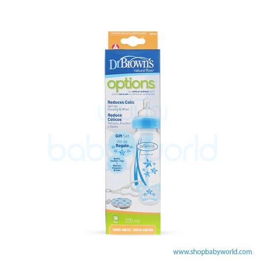 Dr Brown’s Natural Flow Options Wide Neck Bottle soother Gift Set  270ml Blue