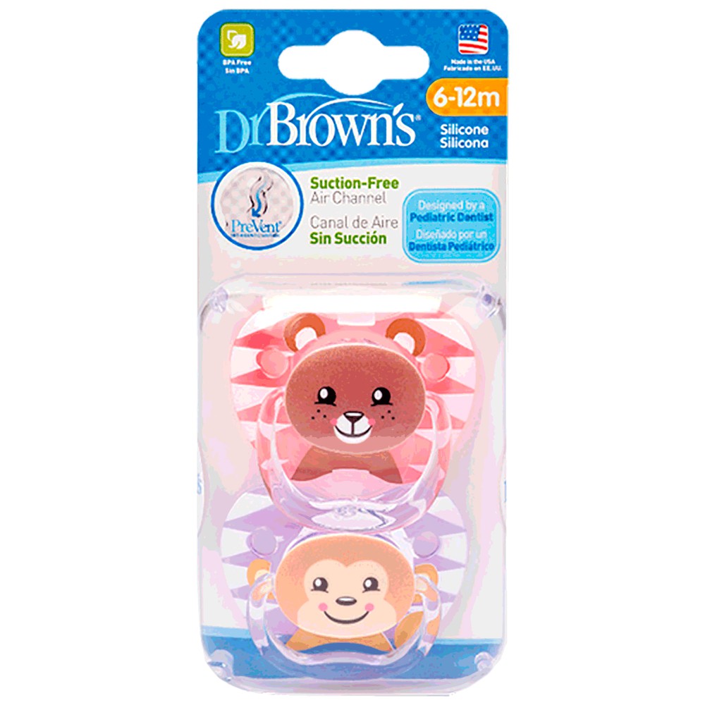 Dr Brown's PreVent Pacifier 2s - Stage 2 (6-12m) - Pink & Purple
