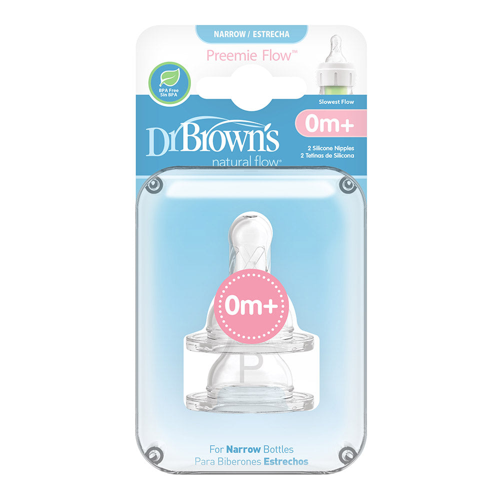 Dr Brown's Preemie Flow Silicone Narrow-Neck Nipple, 2 Pack