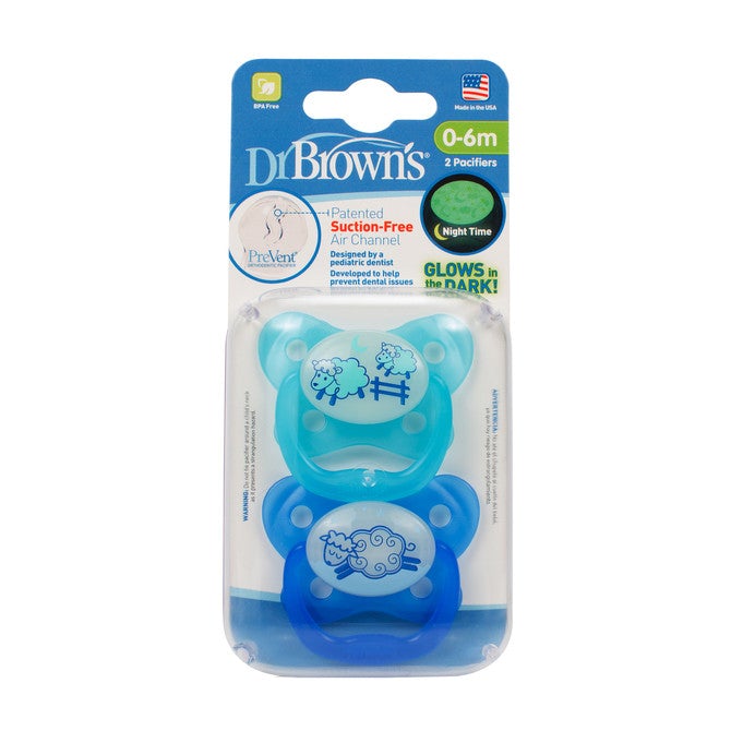 Dr Brown's PreVent™ Glow-In-The-Dark Butterfly Pacifier Stage 1 Blue 2 Pack 0-6m