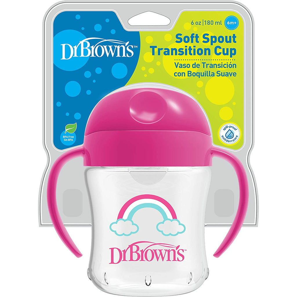 Dr Brown's Soft-Spout Transition Cup with Handles 180ml Pink 6m+