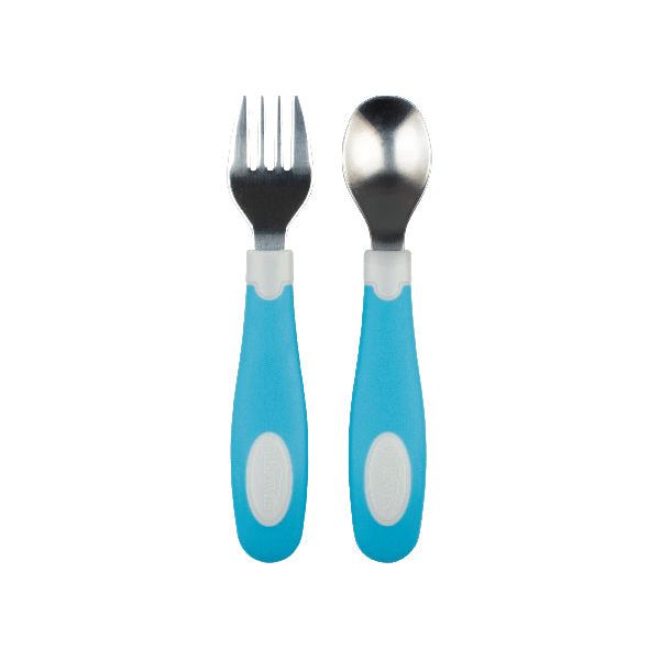 Dr Brown's Soft Grip Spoon & Fork Set Blue Age- 12 Months & Above